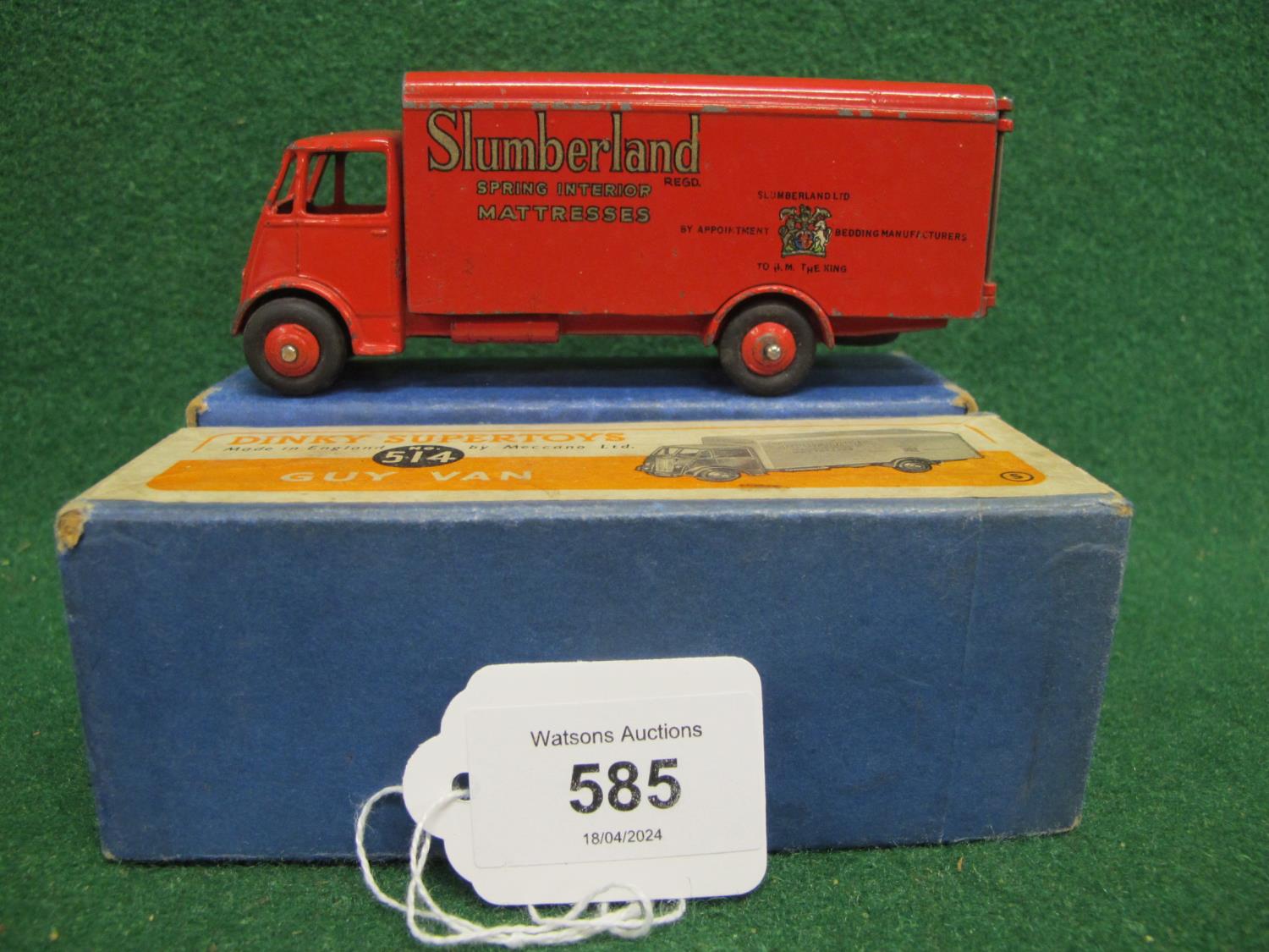 1950-1952 boxed Dinky 514 Guy 1st Type Cab in red Slumberland livery with both rear doors and - Image 4 of 5