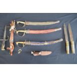 Two steel bladed knives with brass and shagreen handles - approx 36.5cm long each together with