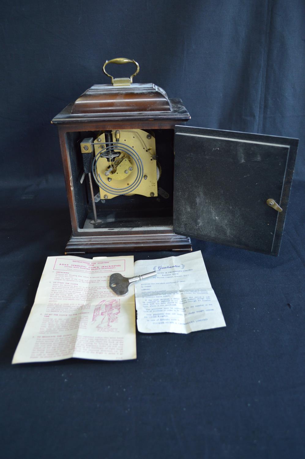 Smith's mahogany cased bracket clock with presentation plaque together with display case, oak box - Image 6 of 7