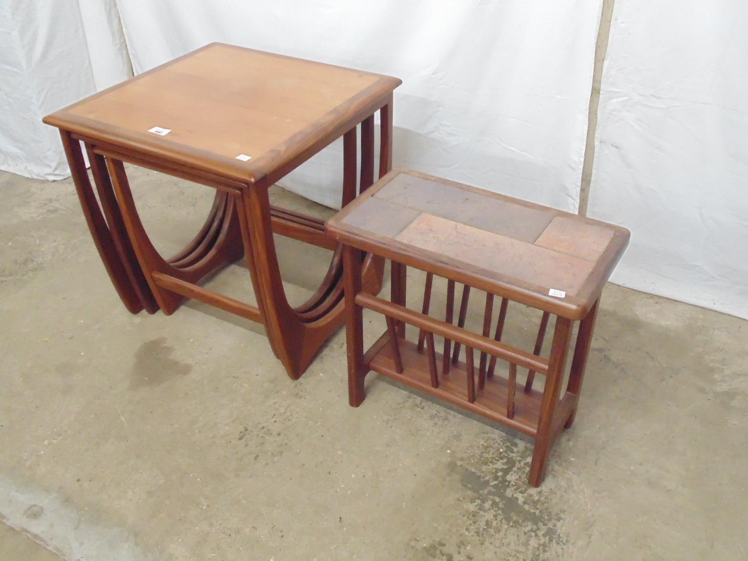 Possibly G Plan Astro (no label) nest of three tables - 50cm x 50cm x 52cm tall together with a teak - Image 4 of 4