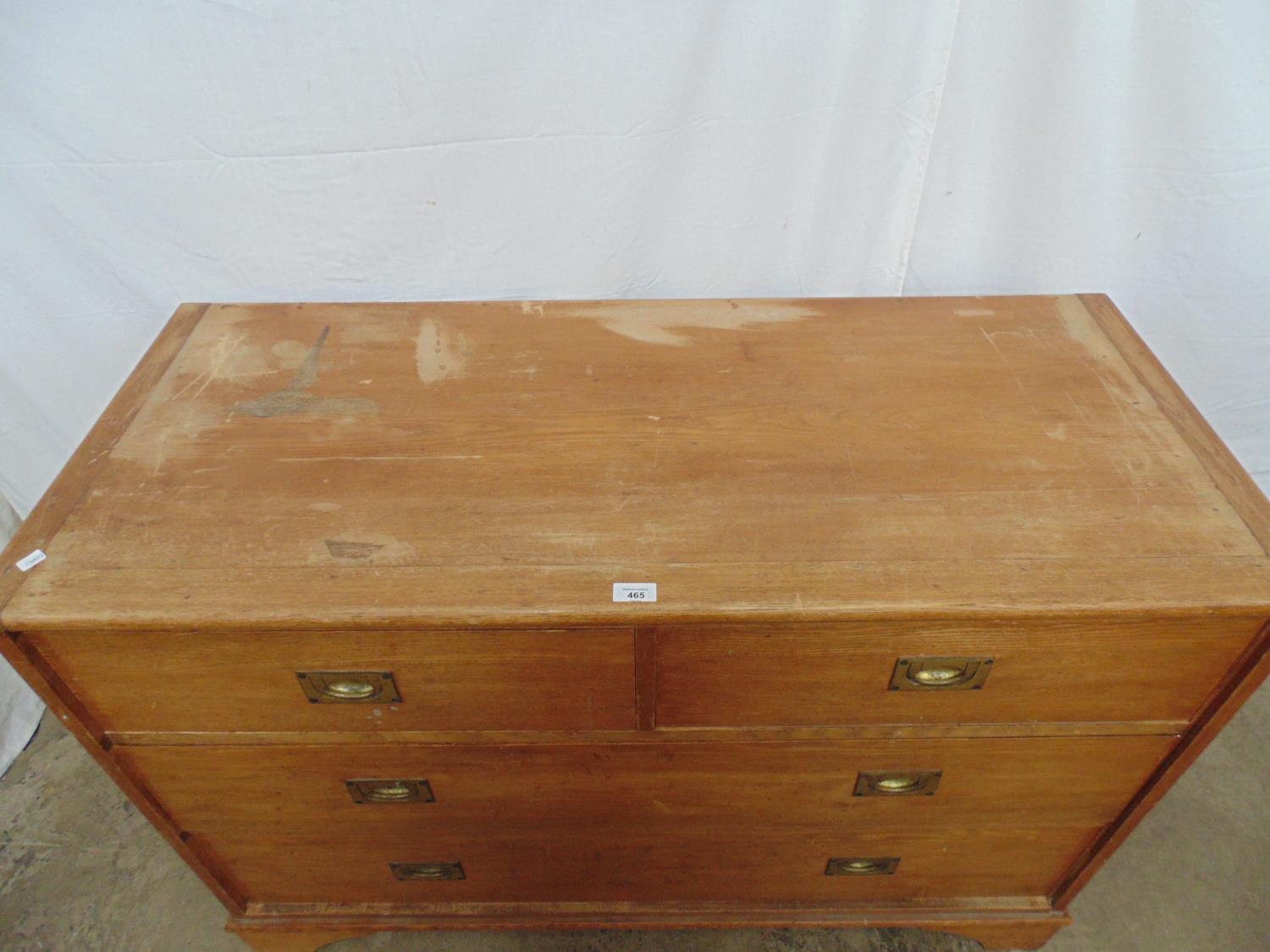 Light oak chest of two short and two long drawers with military style handles, standing on bracket - Image 2 of 6