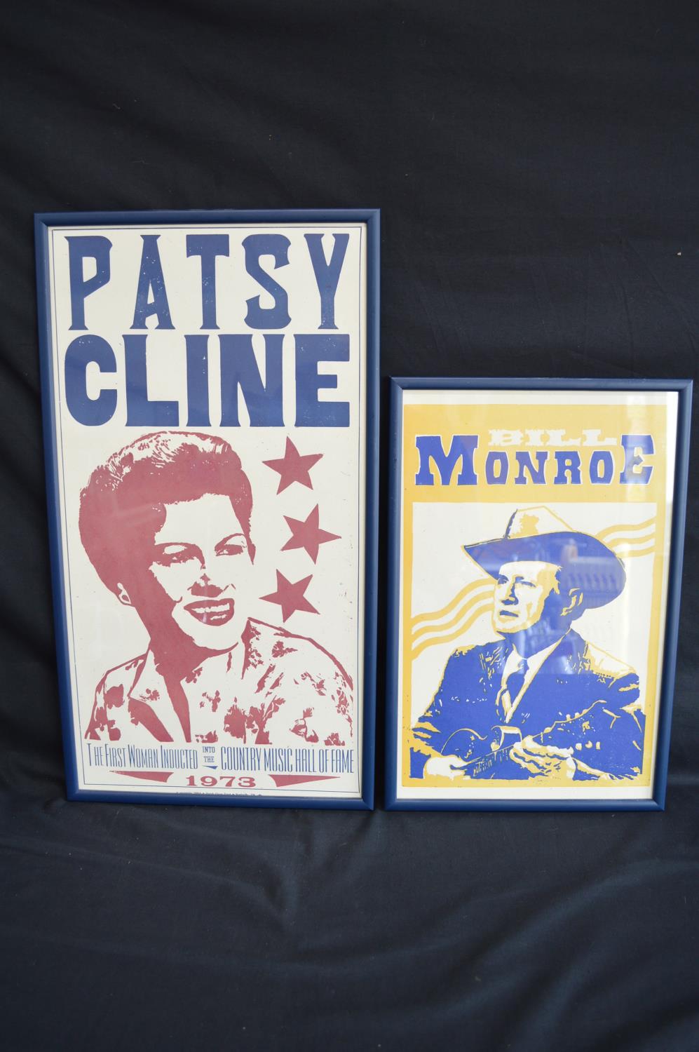 Two early 21st century screen prints of Bill Monroe - 26cm x 40.5cm and Patsy Cline - 29cm x 55.