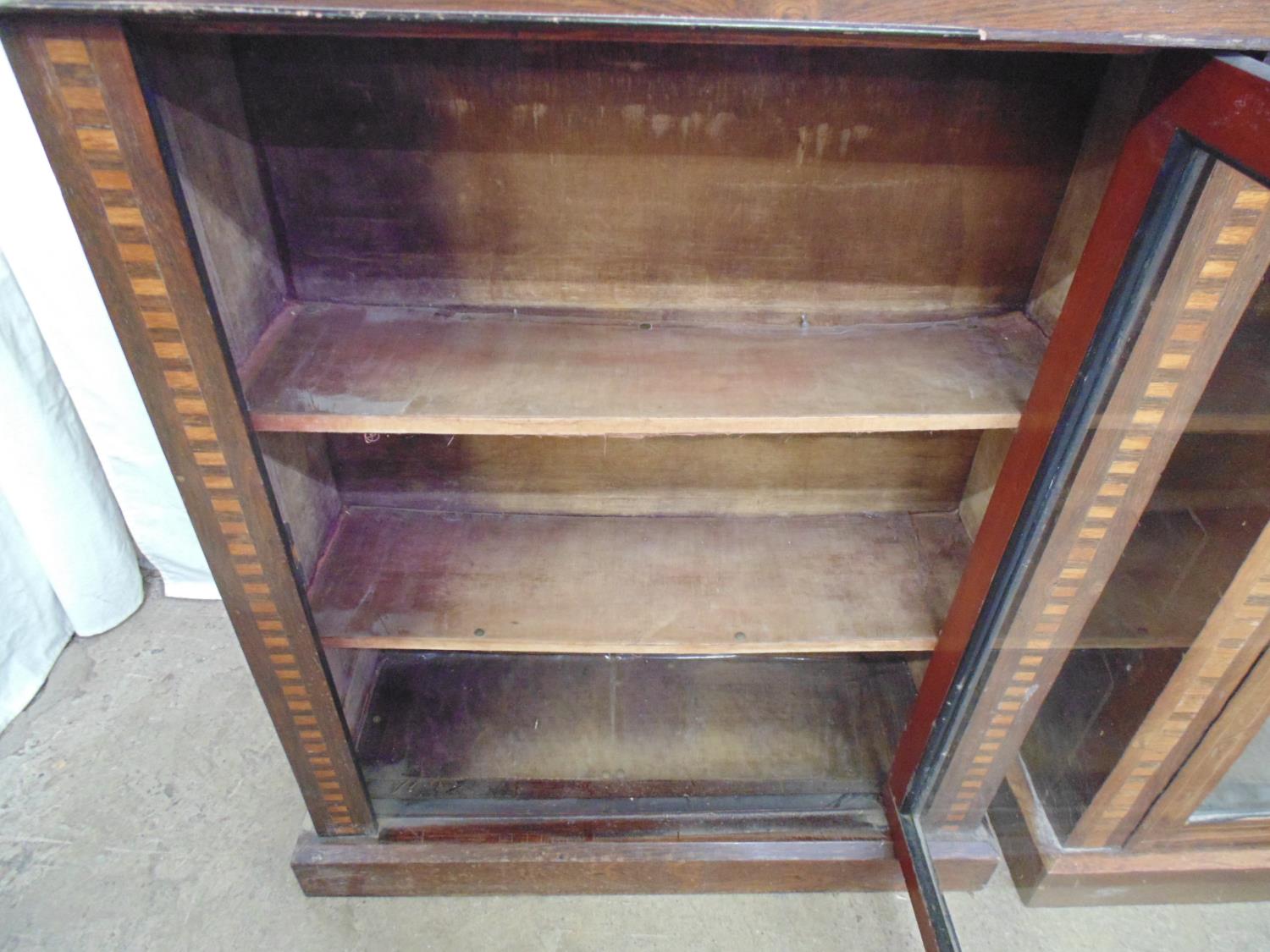 Pair of inlaid rosewood pier cabinets with banded frieze and uprights, single glazed door - Image 5 of 6