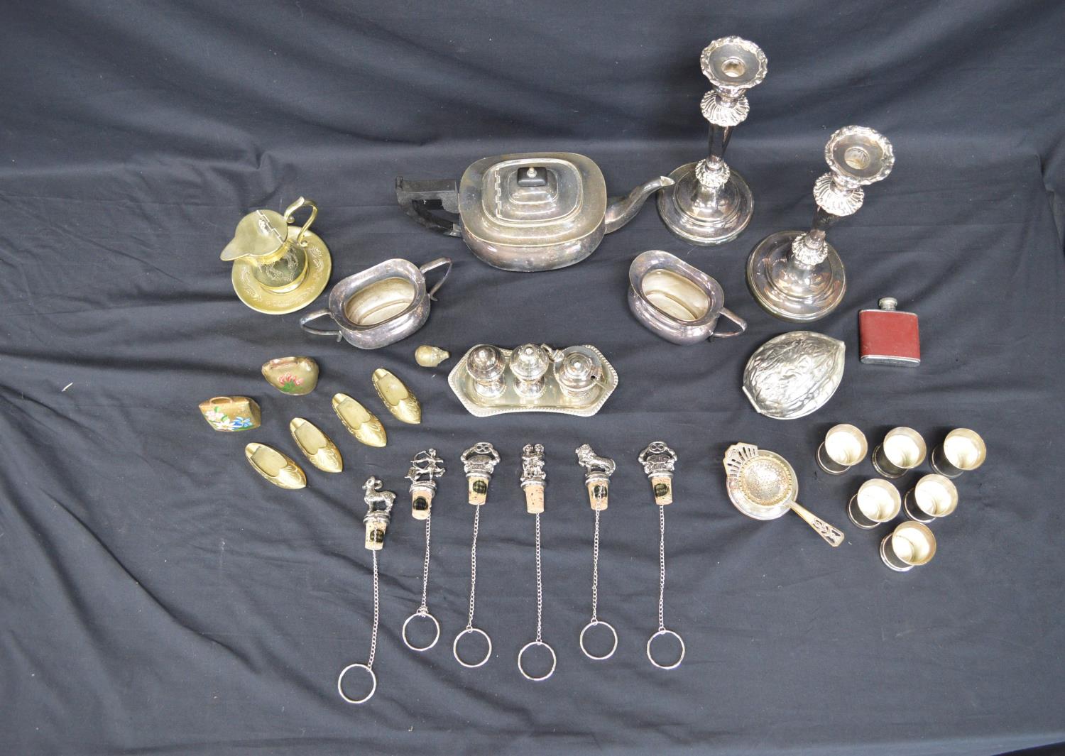 Collection of silverplate to include: three piece teaset, cruet set and tea strainer etc Please note - Image 2 of 3