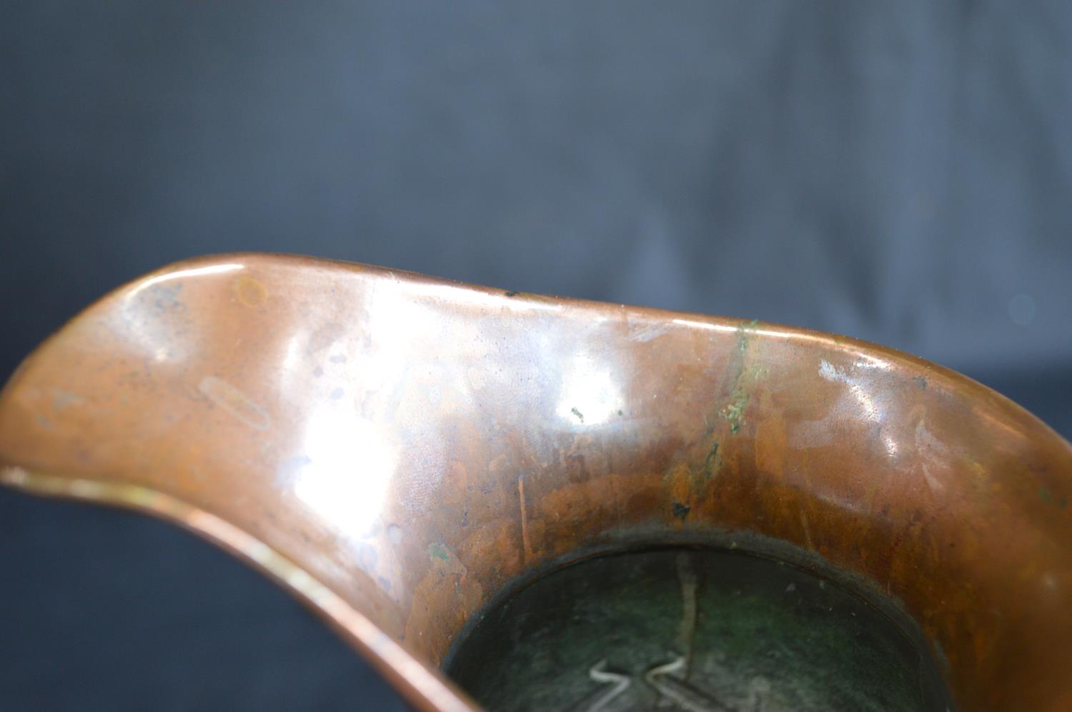 JS & S Art Nouveau copper embossed jug - 29cm tall together with one other smaller brass and - Image 4 of 4