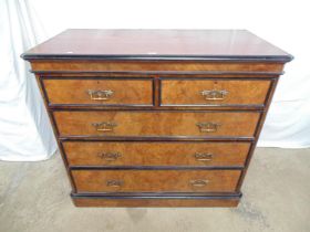 19th century burr walnut chest of two short over three long graduated drawers having ebonised