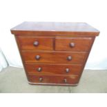 Victorian mahogany chest of two short over three long drawers, standing on moulded plinth - 99cm x