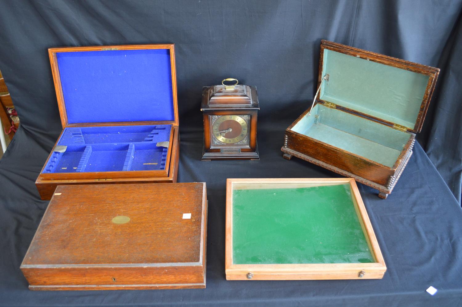 Smith's mahogany cased bracket clock with presentation plaque together with display case, oak box - Image 2 of 7