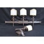 Modern Gothic style three sconce electric wall light having frosted glass bow shades - 96cm x 43cm