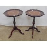 Pair of reproduction mahogany wine tables with gilt tooled leather insert to top, turned columns and