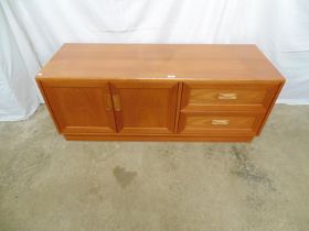 G Plan teak hi-fi cabinet having two drawers to right hand side, one for cassettes and one for the