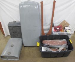 Collection of new and used grey Ferguson tractor parts to include: bonnet, fuel tank, radiator,