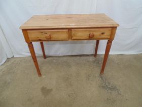 Bellamy pine desk having two drawers with knob handles, standing on turned legs - 39cm x 19cm x 28.