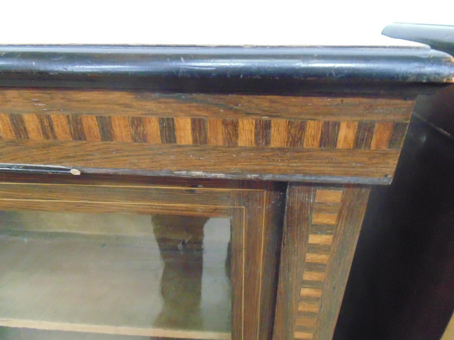 Pair of inlaid rosewood pier cabinets with banded frieze and uprights, single glazed door - Image 4 of 6