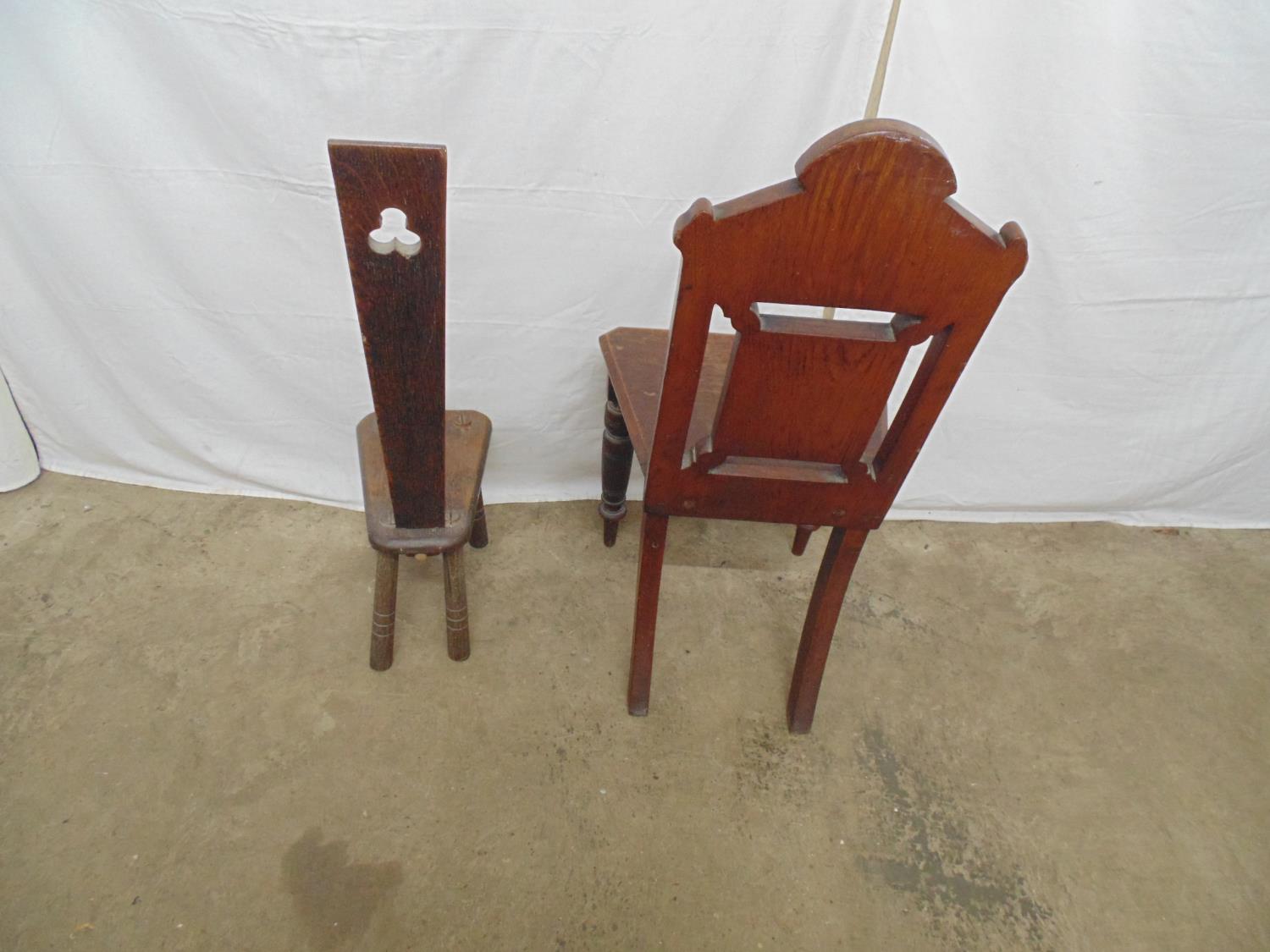 Oak spinning chair with pierced decoration to back - 22cm x 32cm x 80cm tall together with an oak - Image 3 of 3