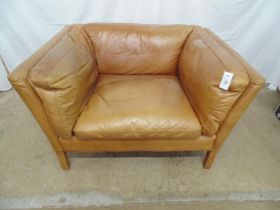 John Lewis Halo Groucho leather armchair standing on square legs - 107cm x 84cm x 68cm tall, label