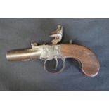 H Nock flint box lock pistol - 15.5cm long Please note descriptions are not condition reports,