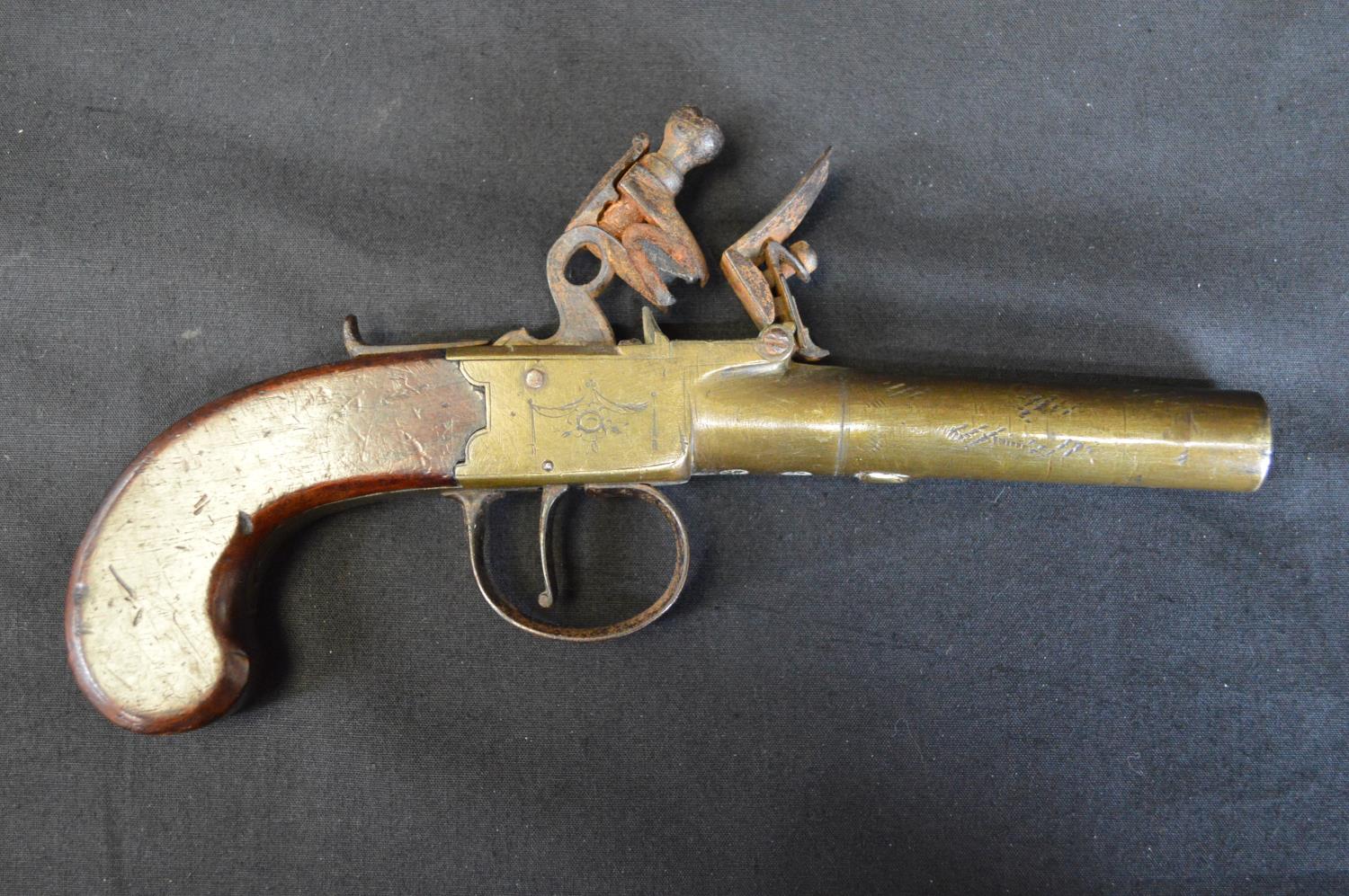 Jones brass flint box lock pistol - 19cm long Please note descriptions are not condition reports, - Image 2 of 2