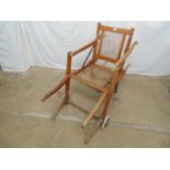 Victorian Leveson & Sons oak folding invalid chair with cane work seat and back - 123cm x 59cm x