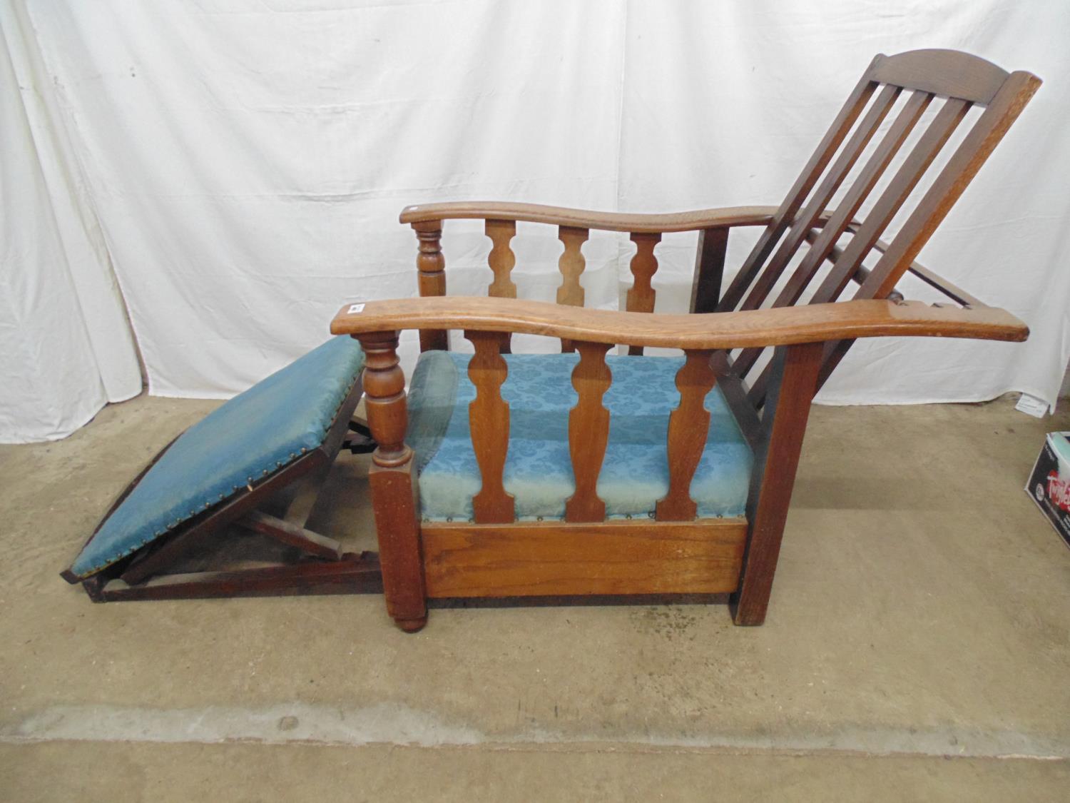 Early 20th century oak armchair having reclining back rail with shaped elbow rests, slatted sides - Image 6 of 6