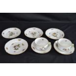 Small quantity of Herend Rothschild Bird pattern tea china to comprise: two tea cups, two saucers