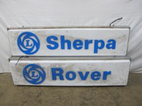 Two Leyland light up dealership signs for Rover and Sherpa - 123cm x 15cm x 31cm tall (untested)