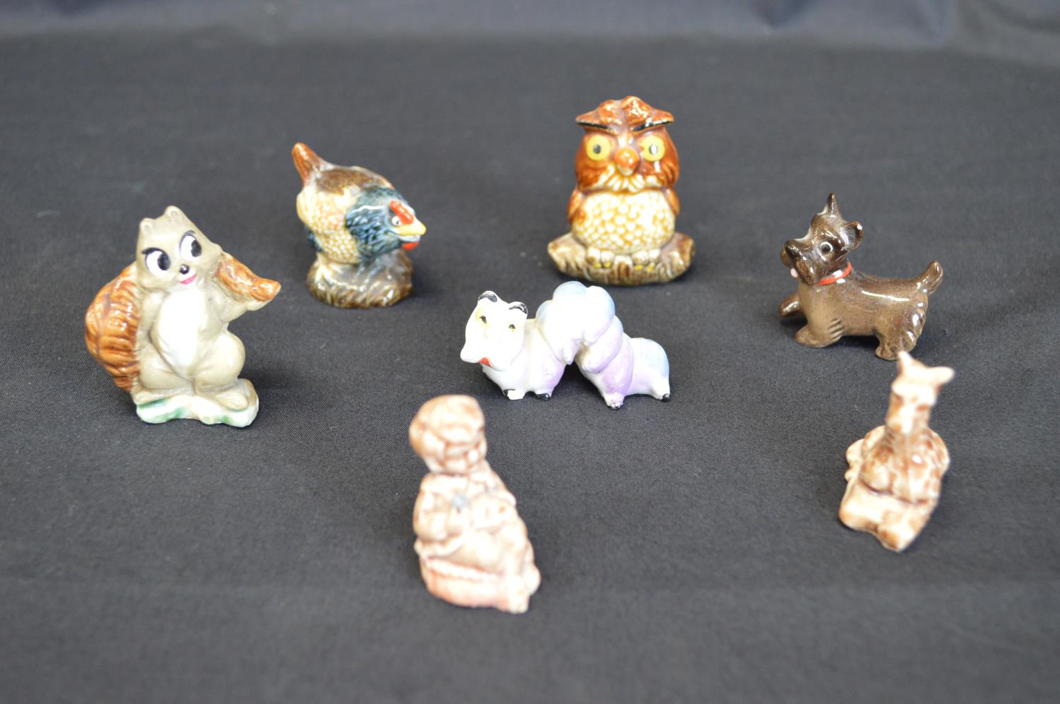 Group of six Wade Whimsies to include: Archimedes, Madam Mim & Merlin as a Caterpillar etc