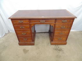 Late 19th century mahogany twin pedestal desk having inset top (scratched) over one central drawer