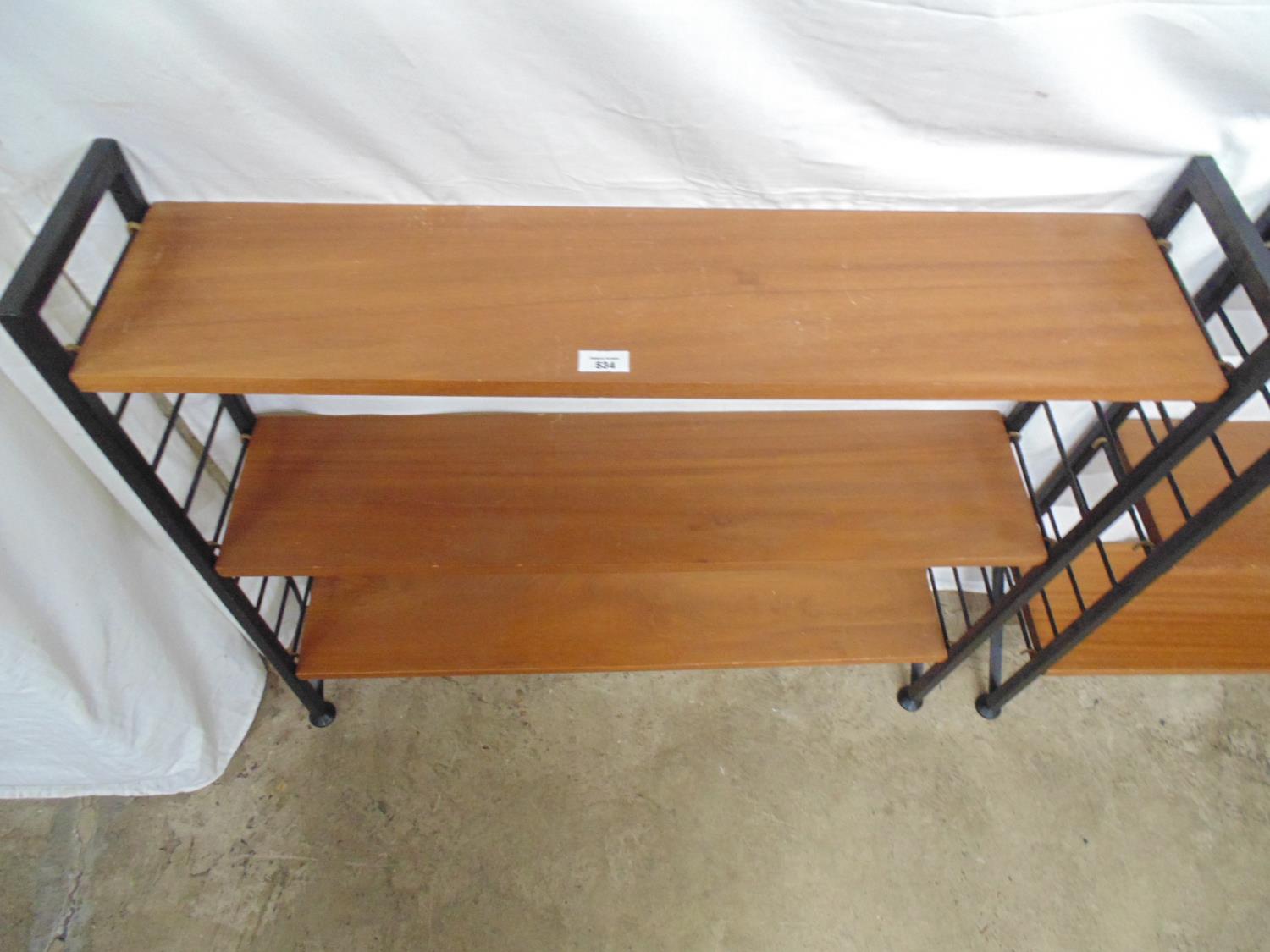 Two modular teak shelf units each having three shelves - 94cm x 21cm x 88cm tall Please note - Image 5 of 6