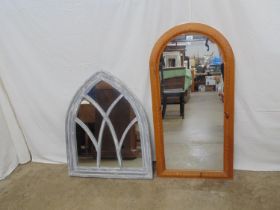 Painted chapel window style wooden framed mirror - 82cm x 66cm together with a wooden framed