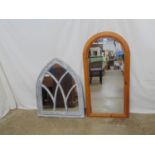 Painted chapel window style wooden framed mirror - 82cm x 66cm together with a wooden framed