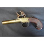 Jones brass flint box lock pistol - 19cm long Please note descriptions are not condition reports,