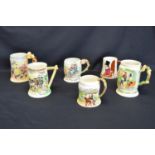 Group of ceramics and glassware to include: musical tankards, three Wedgwood animal paperweight