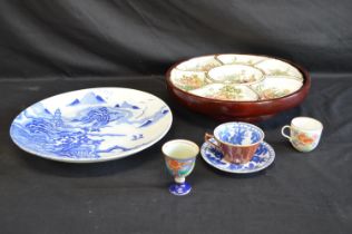 Group of Oriental ceramics to comprise: Lazy Susan - 32cm dia, blue & white decorated plate - 30.5cm