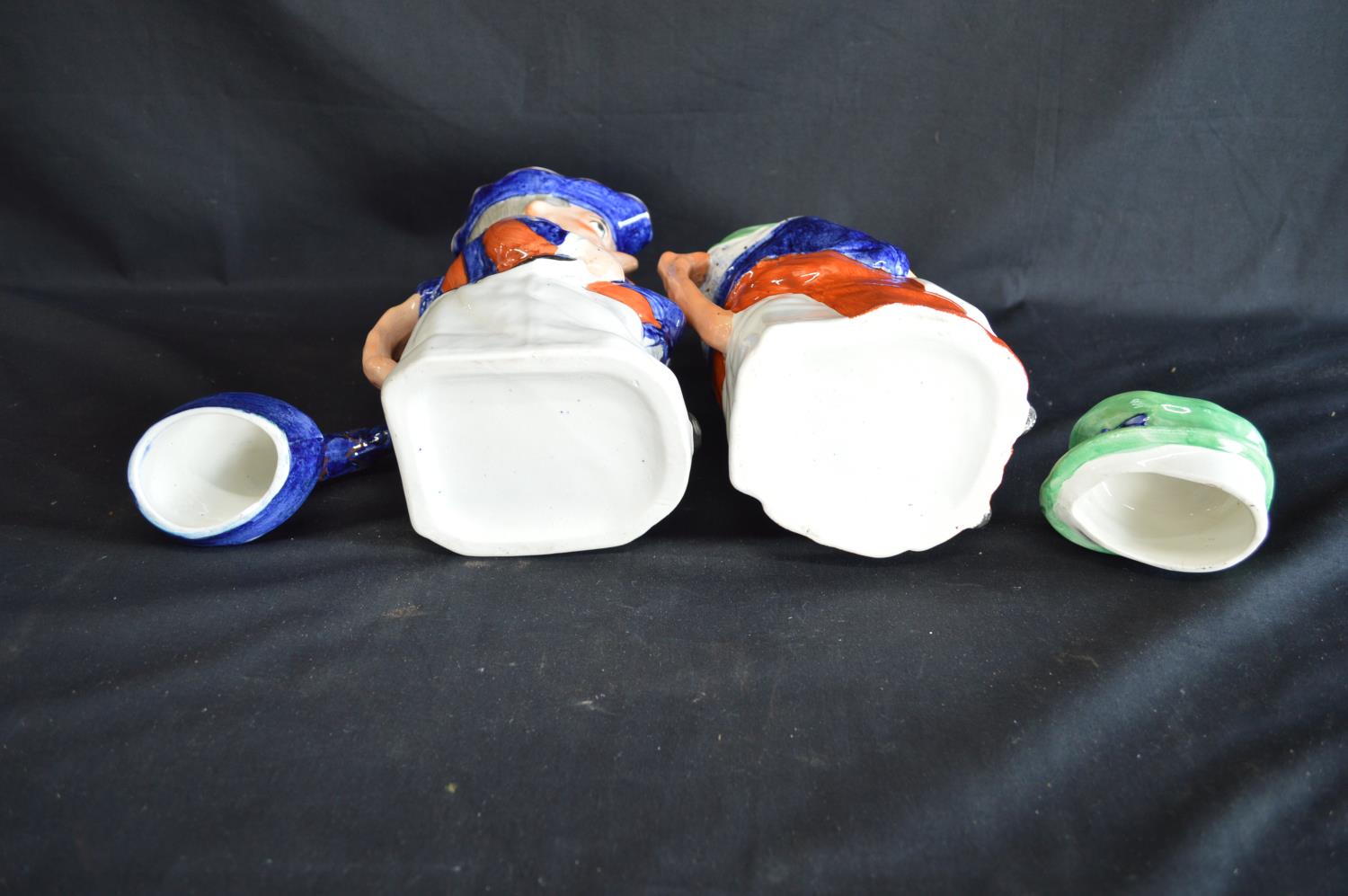 Pair of Staffordshire Toby jugs in the form of Punch and Judy complete with hat formed lids - 28cm - Bild 3 aus 3