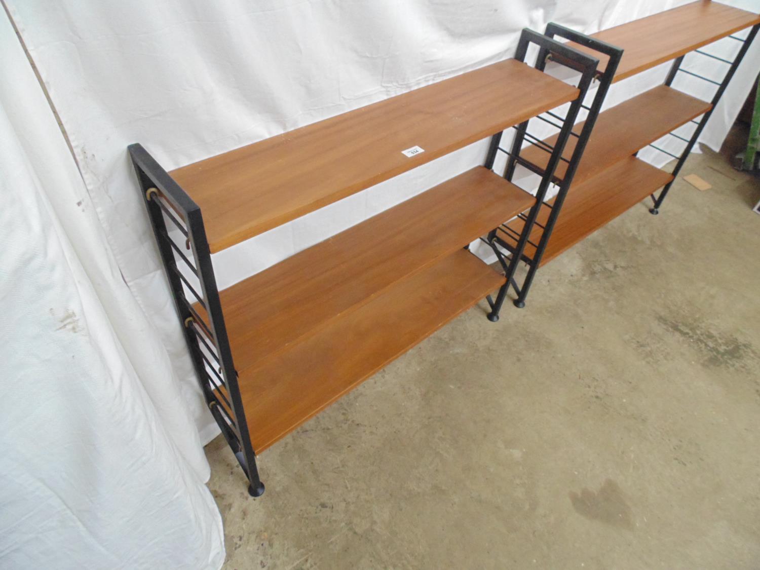 Two modular teak shelf units each having three shelves - 94cm x 21cm x 88cm tall Please note - Image 3 of 6