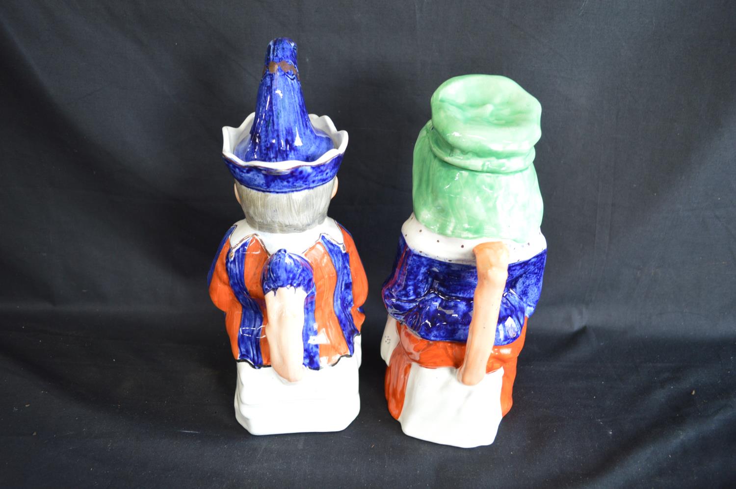Pair of Staffordshire Toby jugs in the form of Punch and Judy complete with hat formed lids - 28cm - Bild 2 aus 3
