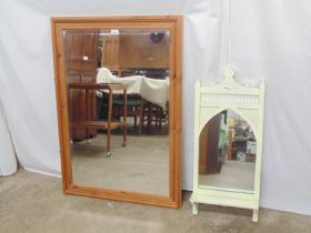 Bevel edge wooden framed rectangular mirror - 105cm x 73cm together with an arched mirror in