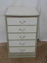 Painted chest of five short drawers, standing on plinth base - 51cm x 47cm x 78cm tall Please note