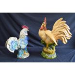 Two Sharon Neuhaus Poultry In Motion figures of cockerels together with three other cockerel figures