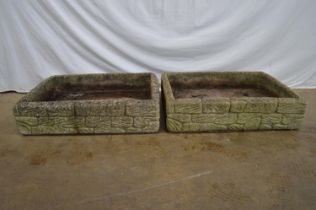 Pair of weathered rectangular brick effect planters - 66cm x 52cm x 17cm tall Please note