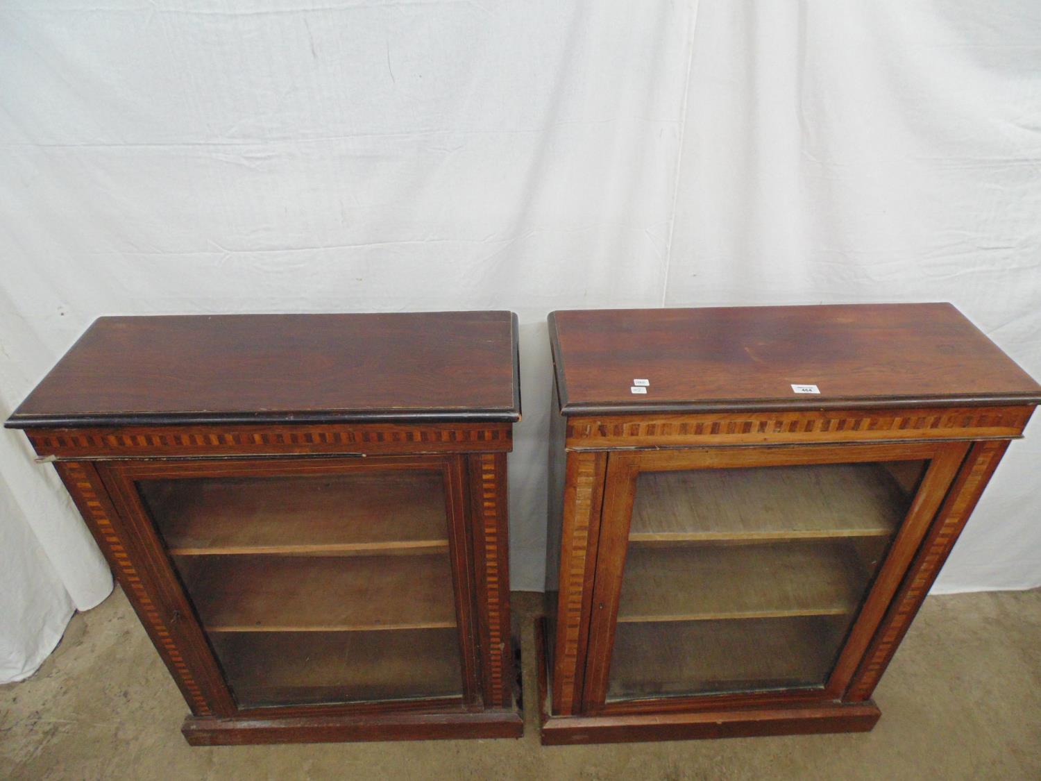 Pair of inlaid rosewood pier cabinets with banded frieze and uprights, single glazed door - Image 2 of 6