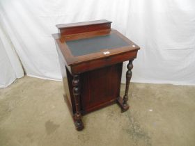 Mahogany Davenport desk having raised stationery box lifting out to reveal storage space, inset