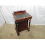 Mahogany Davenport desk having raised stationery box lifting out to reveal storage space, inset