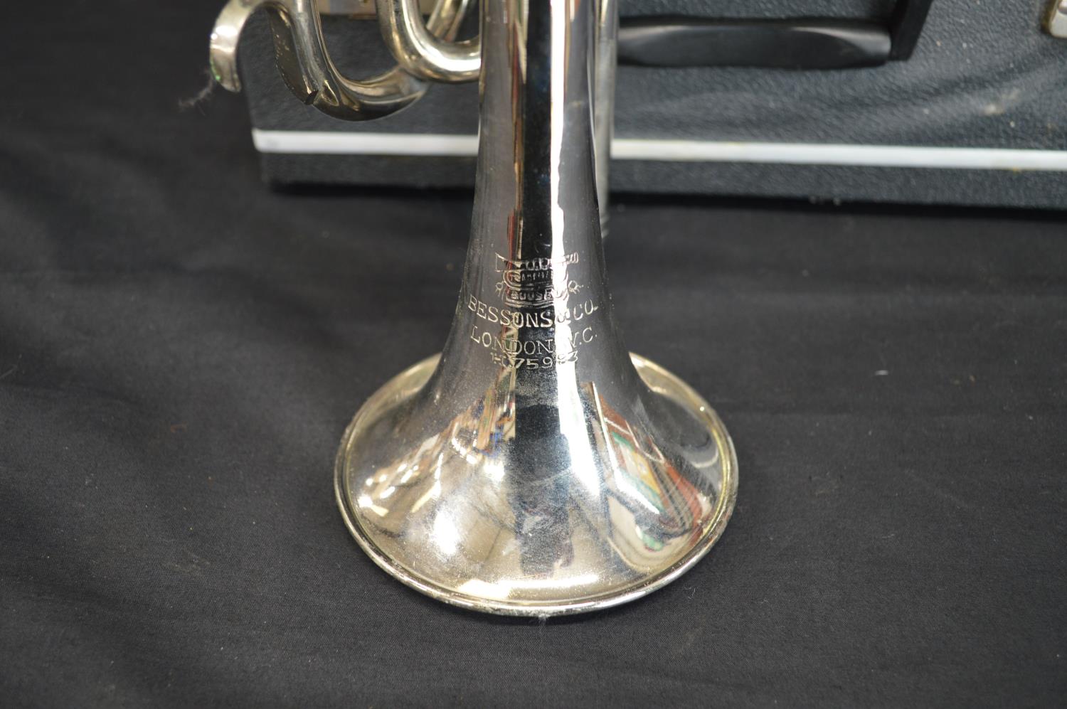 Trademark Boosey, Bessons & Co. London WC H.75983 plated trumpet in black hard case Please note - Image 2 of 4