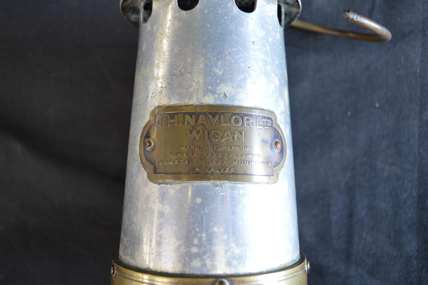 JH Naylor Ltd brass and aluminium No. 6290 miners inspection lamp together with a Protector brass - Image 3 of 4