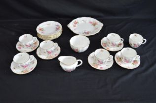 Royal Crown Derby, Derby Posies pattern part teaset to comprise: cake plate, sugar bowl, seven tea