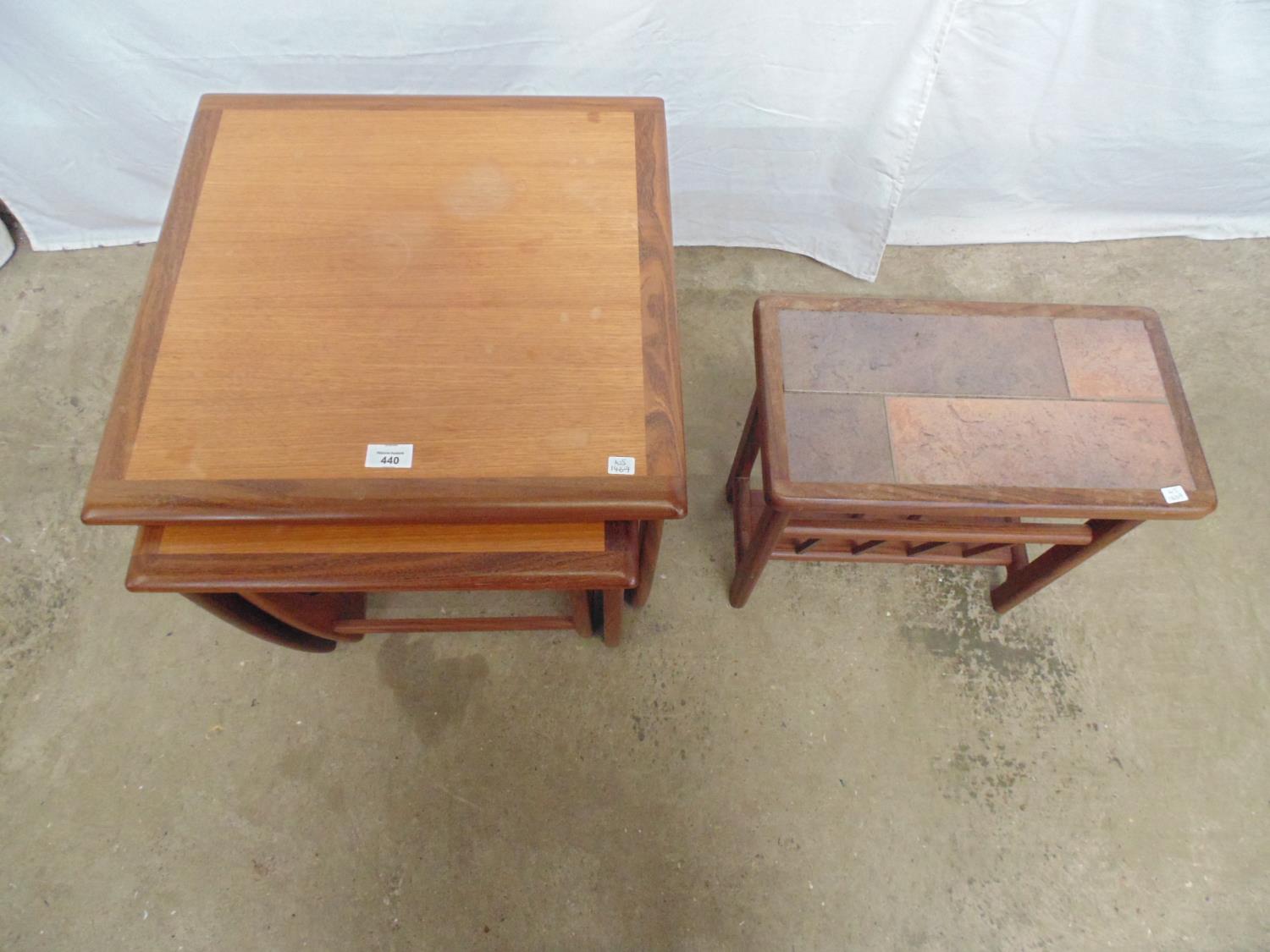 Possibly G Plan Astro (no label) nest of three tables - 50cm x 50cm x 52cm tall together with a teak - Image 3 of 4