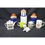 Collection of Wade ceramics to include: two Tetley Tea Cookie jars, Memory jar and teapot etc Please