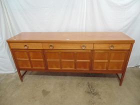 Mid century Nathan teak Squares sideboard having one long central drawer flanked by two short